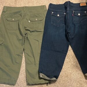 Levi's Navy (two pair) Denim Jeans and Olive Green Cargo Capris - Back View